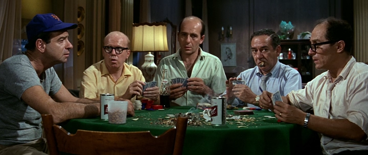 Around the poker table - Walter Matthau, John Fiedler, Herb Edelman, Larry Haines, and David Sheiner